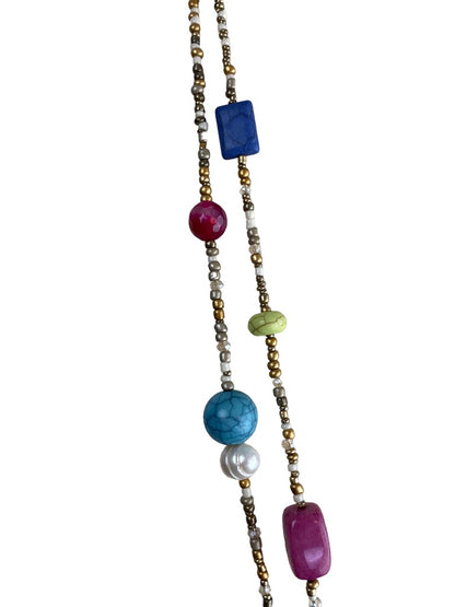 Chico's Dual Strand Multicolor String Necklace with Clasp 41"