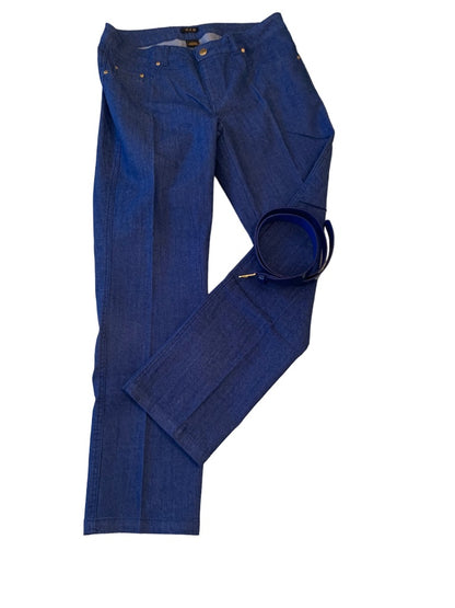 Large Iman Global Chic Women's Stretch Jeans New Blue Patent Belt