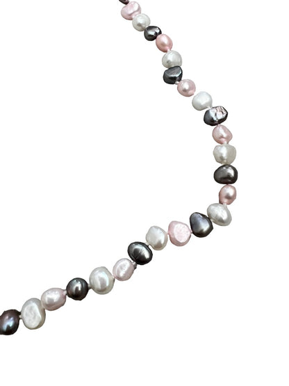 Freshwater Multicolor Pearl Necklace and Earrings Set Pink Gray White Dangle Earring