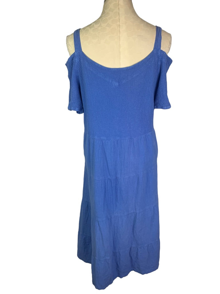 Large Dunes Women's Cornflower Blue Cover Up Dress Cold Shoulder Sundress Relaxed Fit