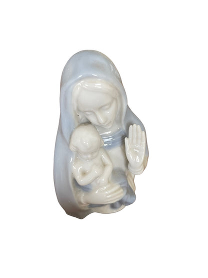 Reginart Blessed Virgin Mary Infant Jesus Statue Blue White Porcelain 4.5"h