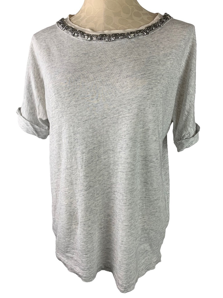 Small J.Crew Women's Jeweled Neckline Gray Soft Tshirt Short Sleeve Style#B9684