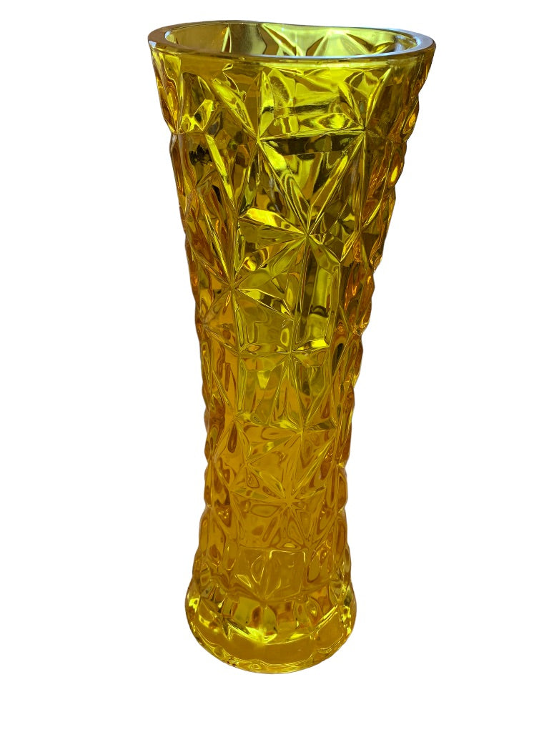 Vintage Honey Pressed Glass Yellow 8.5" Vase Star Design