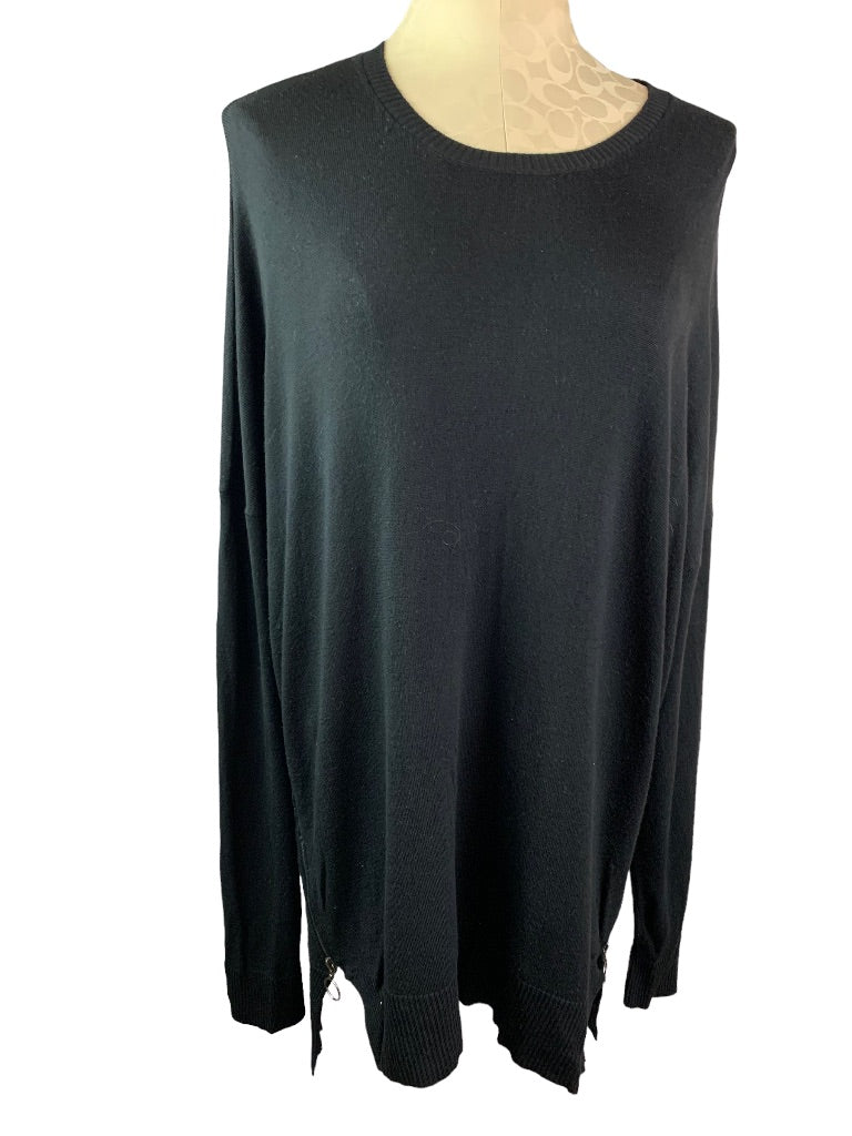 Large Dex Black Tunic Sweater Women's Zipper Embellishment on Side