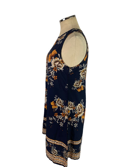 6 Shein Navy Blue Floral Pattern Sleeveless Shift Dress Short