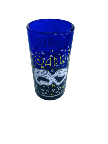 Vintage 1993 Broadway Blue Shot Glass Shooter Barware Masks Confetti