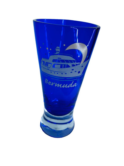 Bermuda Shot Glass Shooter Souvenir Blue Glass Barware Ship Night Moon