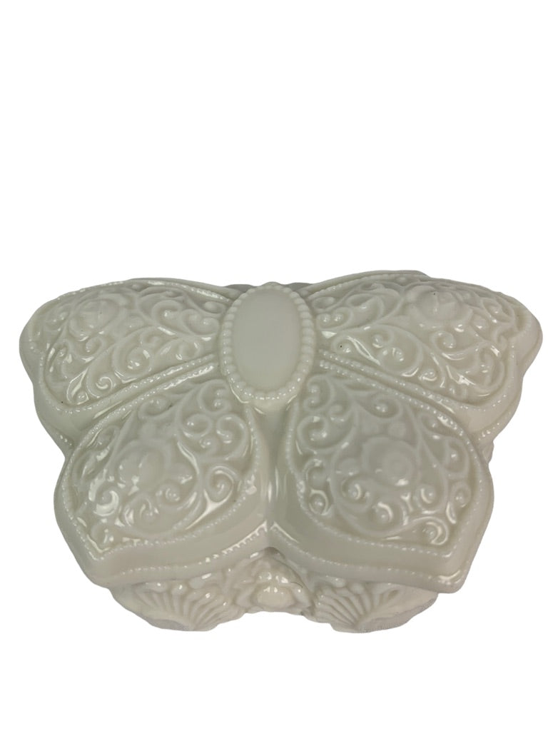 Andrea by Sadek Butterfly Lidded Ceramic Trinket Dish Vine Design