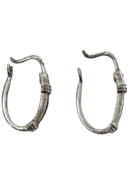 Very Delicate Silvertone Hoop Latch Back 5/8" Blue Stones