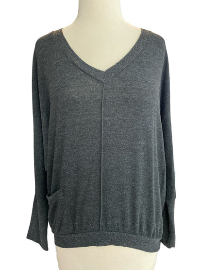 Medium Poof Lightweight Charcoal V-Neck Sweater