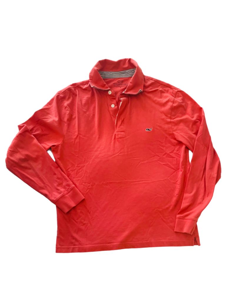Small Vineyard Vines Men's Long Sleeve Polo Shirt Collared Pima Cotton Lightweight Dark Pink