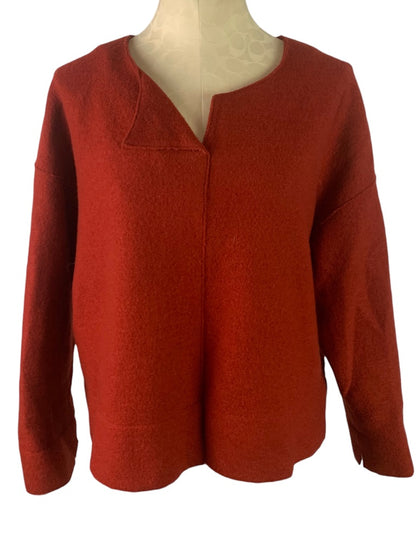 Medium Oska Red Wool Pullover Women's Sweater Split Neck Lagenlook