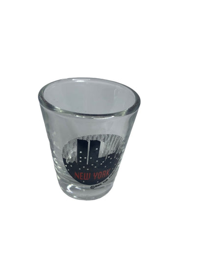 New York City Skyline USA Clear Shot Glass Red Black 1.5 oz