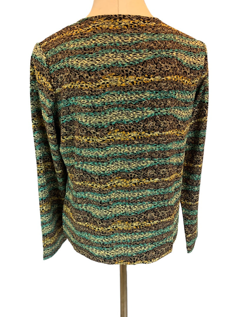 Small Laura Ashley Textured Gold Brown Women's Pullover Top Long Sleeve Stretch