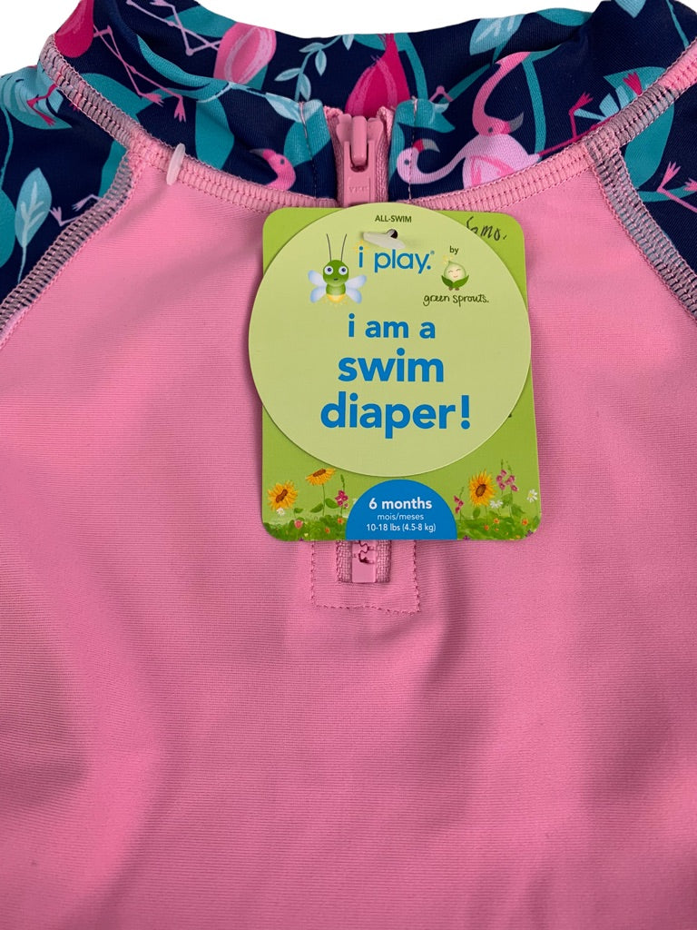 6 Months i play. Girls Two Piece Swimsuit Built-In Diaper Flamingo Long Sleeve