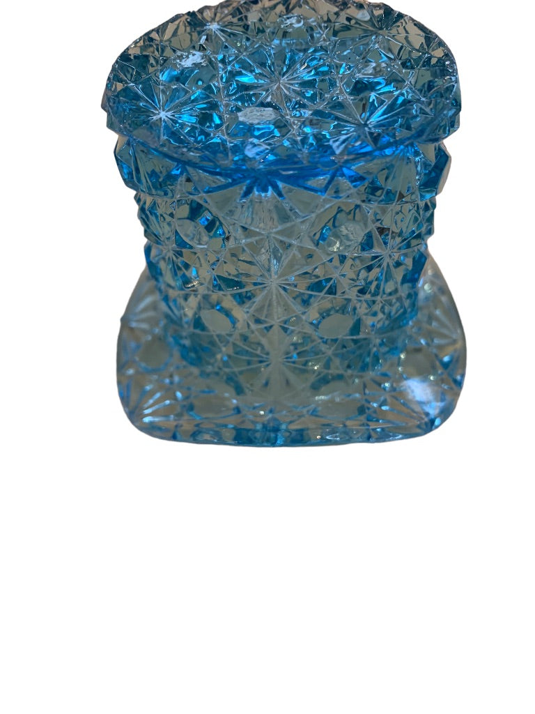 Vintage Blue Art Glass Daisy and Button Top Hat 2.5"h x 3 1/4"d