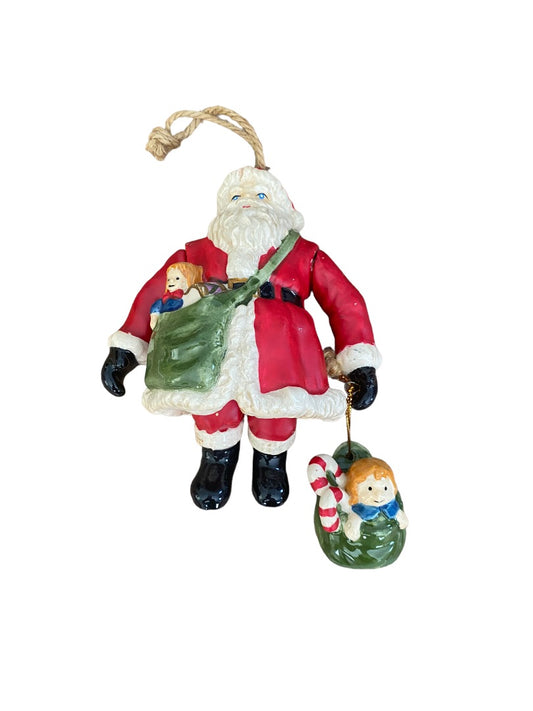 Hanging Santa Claus Ceramic Painted Ornament Toy Bag