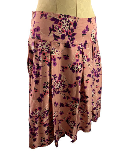 10 Express Design Studio Women's Pink Silk Skirt Floral Print Side Zip Lined