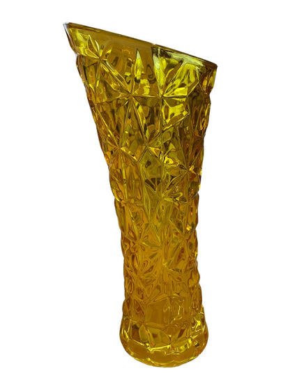 Vintage Honey Pressed Glass Yellow 8.5" Vase Star Design