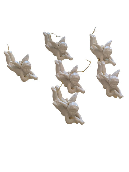 Vintage Ceramic Hanging Angel Ornaments Cherub New Old Stock Box of 6