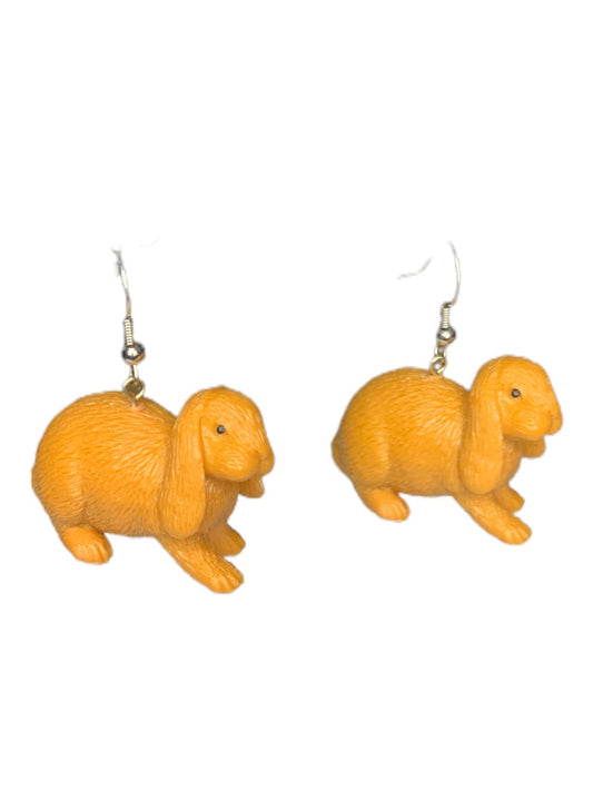 Brown Bunny Rabbit Plastic 1 3/4" Drop Dangle Pierced Hook Earrings