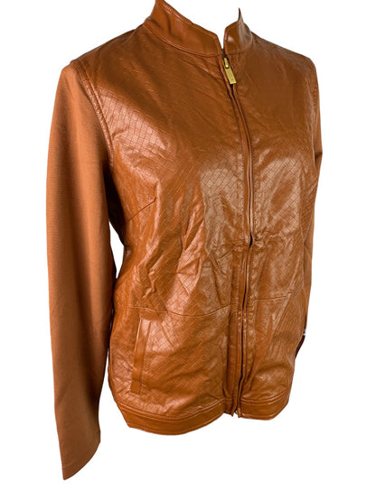 Small Liz Claiborne Full Zip Faux Leather Jacket Women's Mixed Fabric