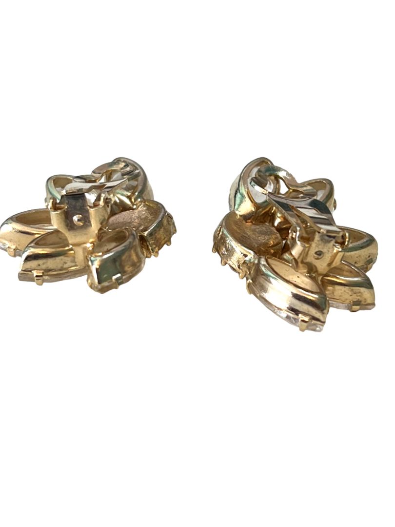 Vintage Rhinestone Glass Clip On Earrings Evening Formal Elegant Goldtone