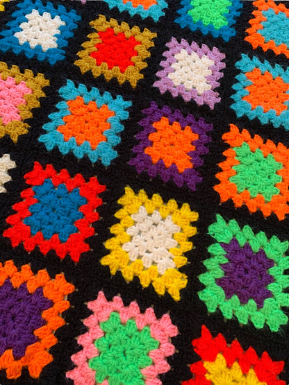 Vintage Handmade Granny Square Afghan Throw 54" Square