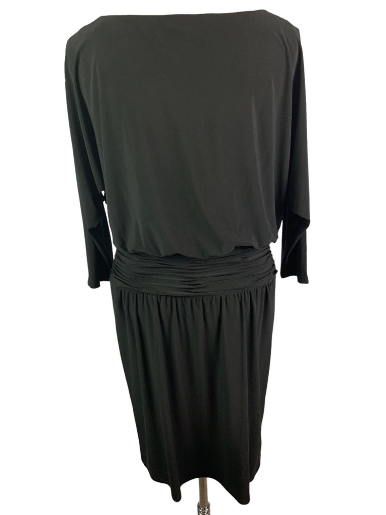 10 Evan Picone Black Blouson Dress 3/4 Sleeve Pullover Stretch