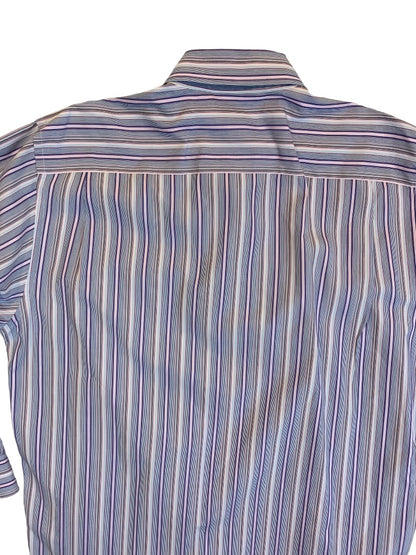 XL Bugatchi Uomo Men's Classic Fit Button Up Blue Stripe White