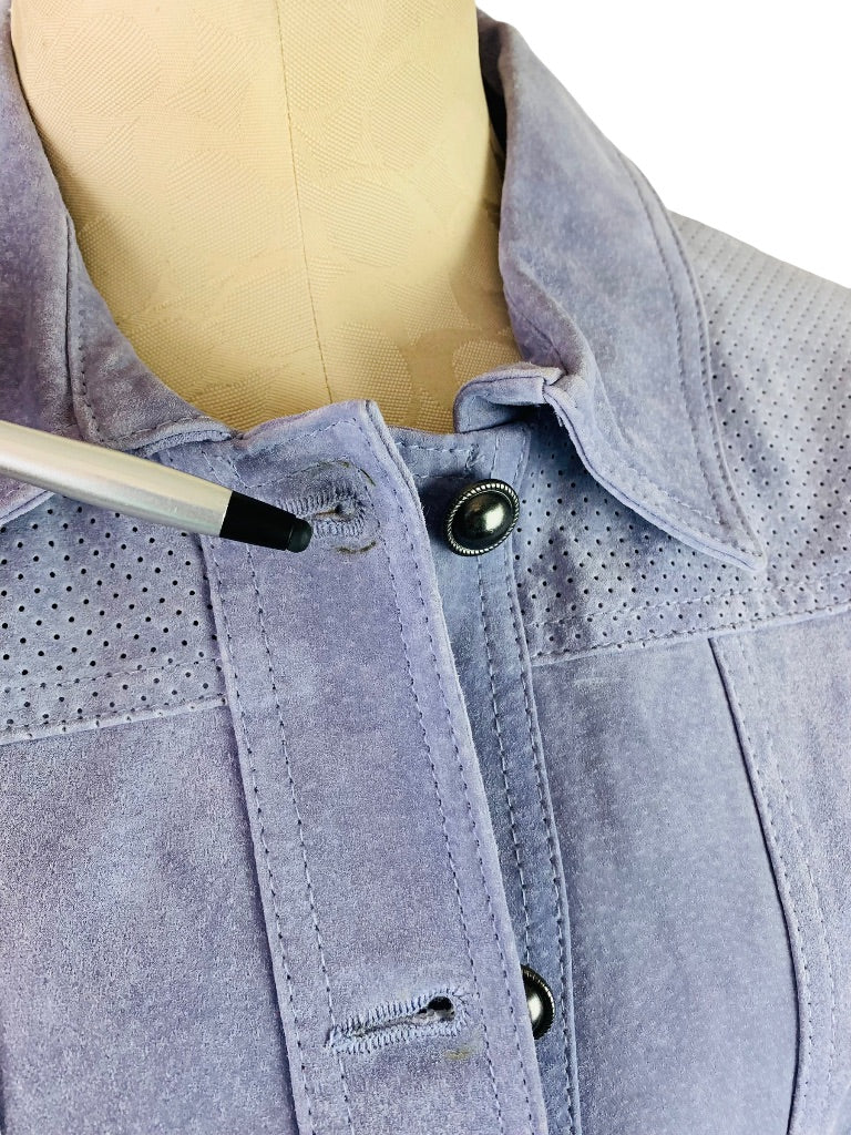 Large Hal Rubenstein Light Blue Gray Suede Women's Button Up Lined Jacket New