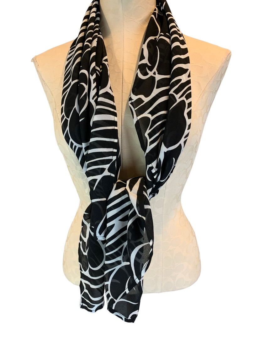 Baja Blue Women's Black White Sheer Wrap Scarf 24" x 52"