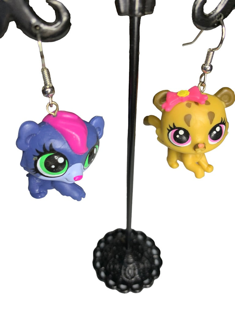 Littlest Pet Shop Figural Earrings 2" Drop Dangle Hook Pierced Blue Yellow