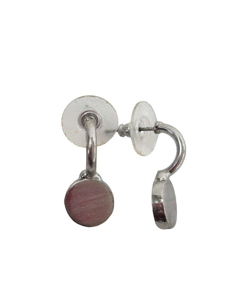 Silvertone Post Pierced Earrings Circle Design 5/8" Drop