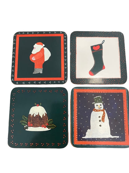 Set of 4 Pimpernel Christmas Coasters Santa Snowman Stocking Pudding