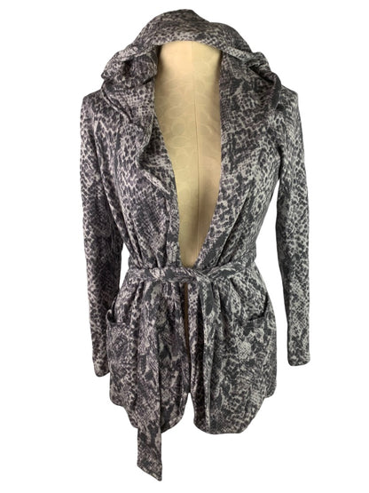 XS Serena Williams Women's Reptile Print Tie Belt Lounge Jacket Hooded Sweatshirt