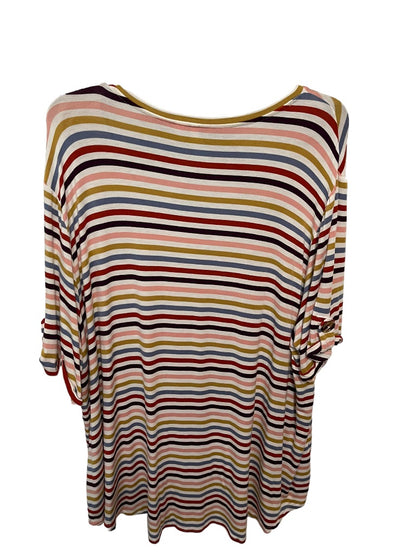 26/28W C  Brand Multicolor Striped Short Sleeve V-Neck Womens Top