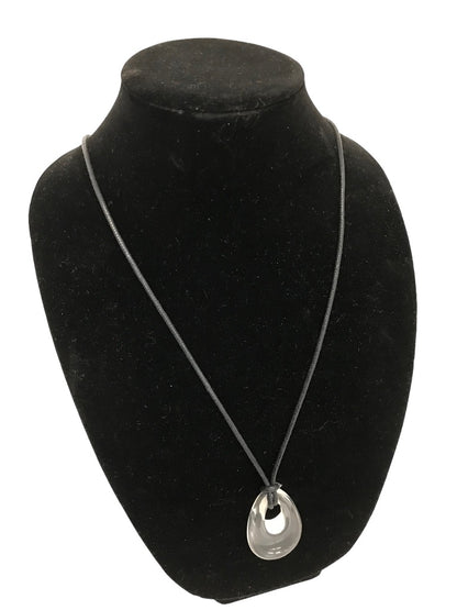 Black Corded 32" Necklace Teardrop Acrylic 2" Pendant Tie Closure