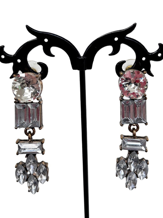 Dangle Drop Earrings Goldtone Clear Acrylic Gem Post Pierced 2 1/8" Drop Dangle