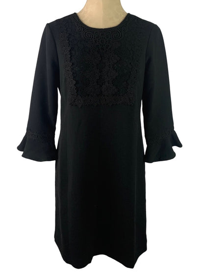 8P Ann Taylor Petites Black Lace Detail Women's Dress Bell Sleeve Classic