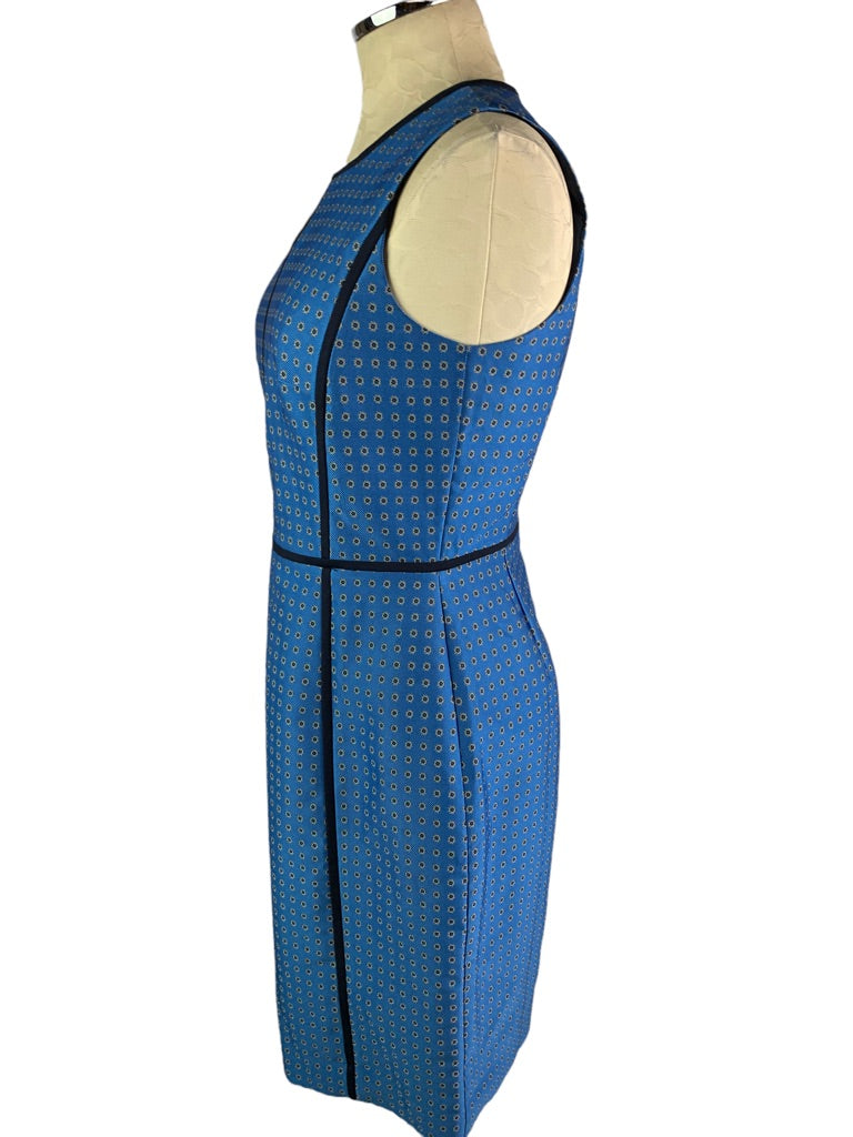 4 J.Crew Blue Sheath Dress Blue Foulard Print Style #F4122 Sleeveless