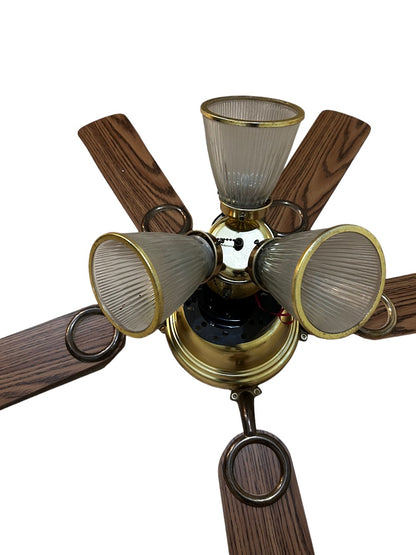 48" 3 Light Ceiling Fan Hardwired Walnut Color Blades Goldtone Accents