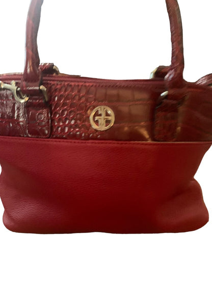 Giani Bernini Red Leather Satchel Convertible Crossbody Handbag Croc Embossed