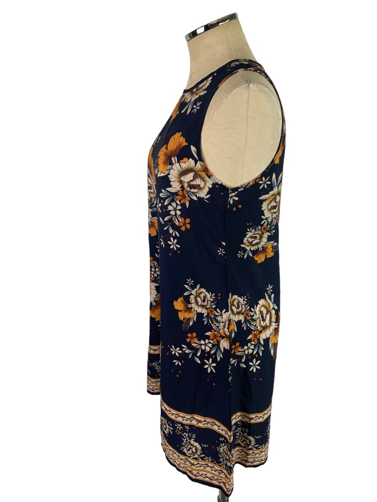 6 Shein Navy Blue Floral Pattern Sleeveless Shift Dress Short