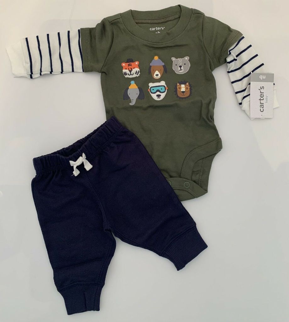 Newborn Carter's 2 Piece Pants and Shirt Animal Outdoor Theme Joggers