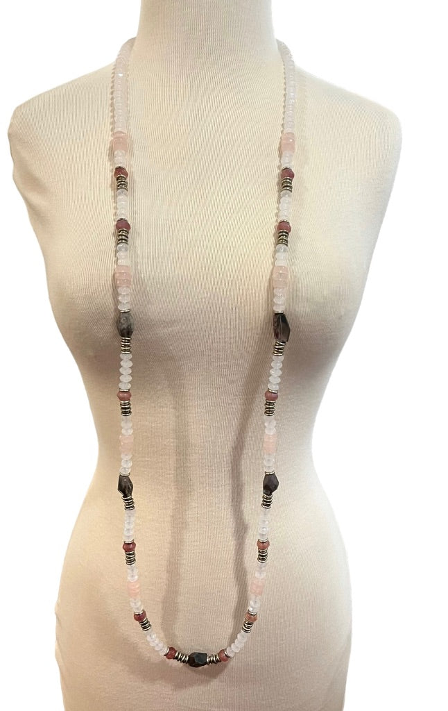 Chico's Beaded Multicolor Stone Acrylic Metal Beads Necklace 52"+4" Pastels