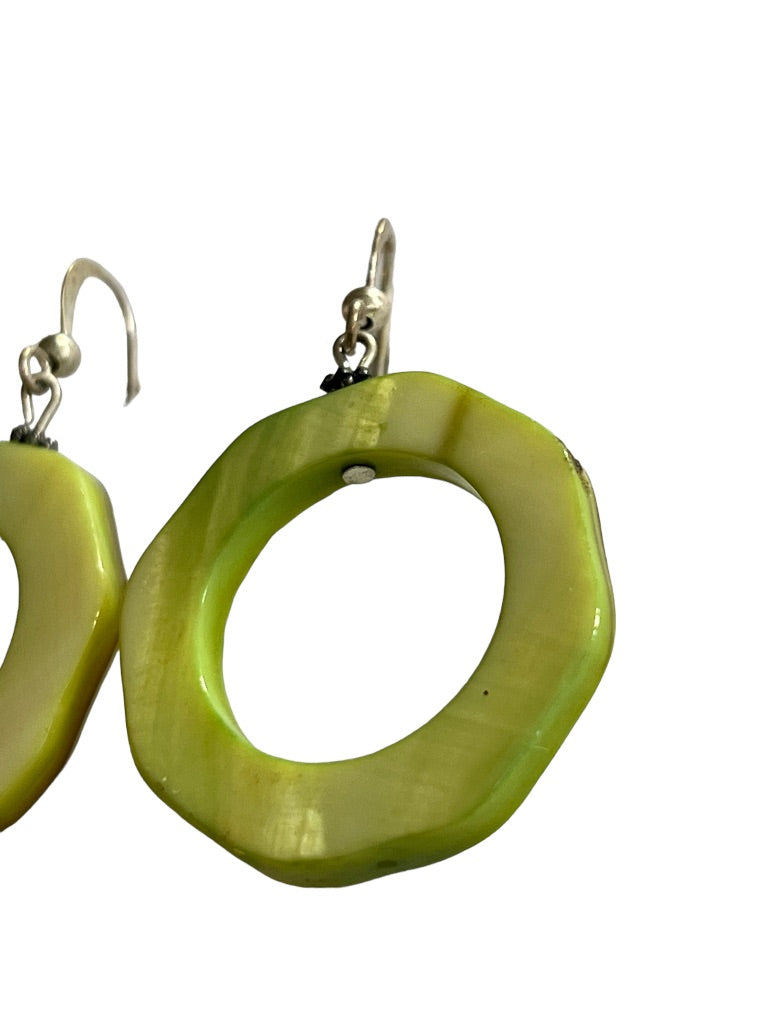 Citron Green Tagua (?) Octagonal Dangle Earrings Pierced