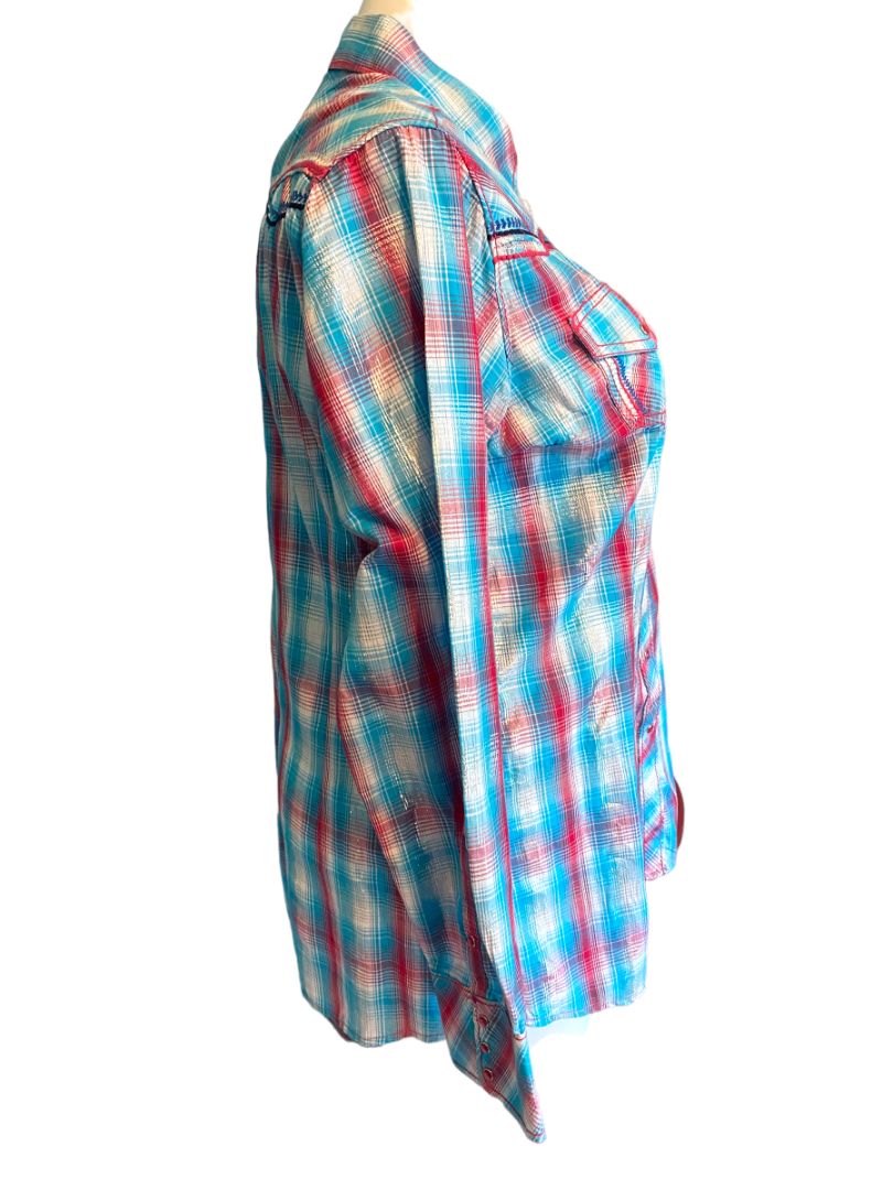 XXL Ariat Women's Plaid Western Snap Front Shirt Rockabilly Metallic Accent
