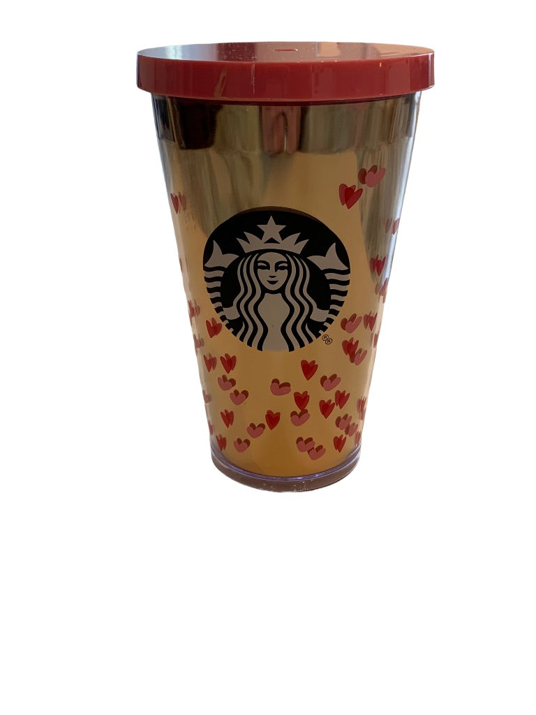 Starbucks 2017 Cold Drink Tumber Valentines Day 16 oz BPA Free Tiny Hearts Gold