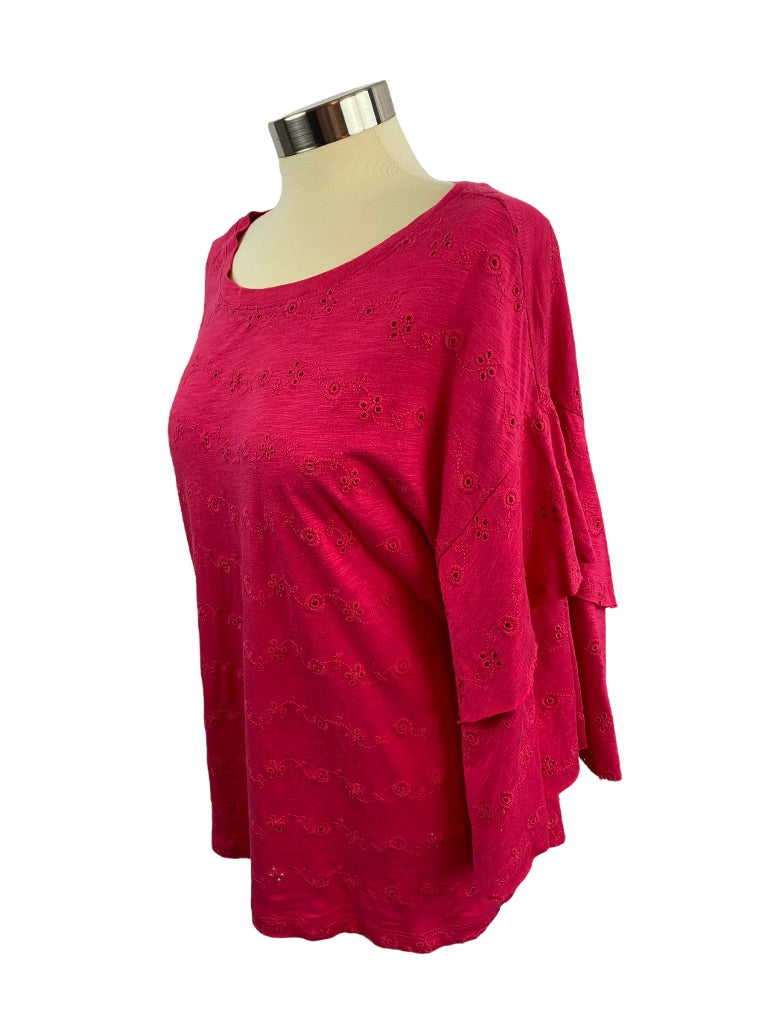 Large Sanctuary Dark Pink Women's Eyelet Box Top Shirt Magenta